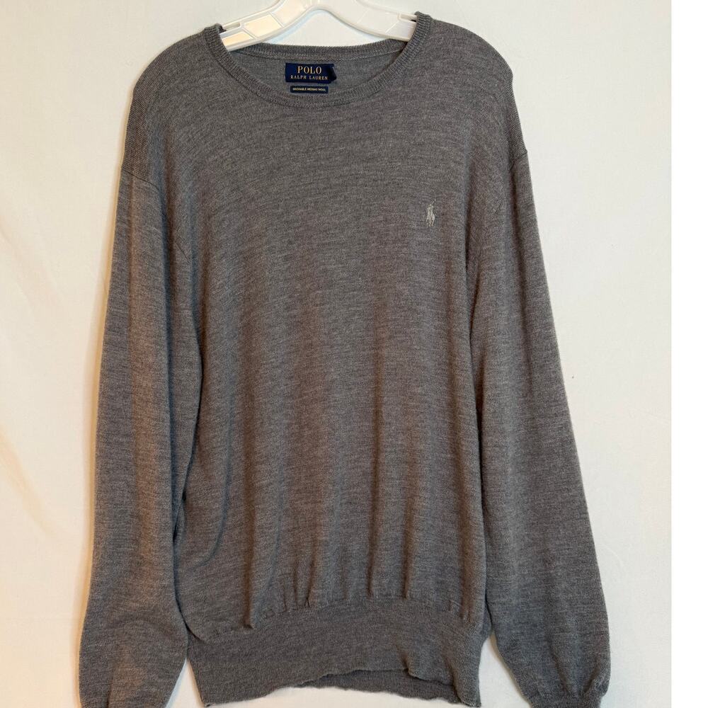 Polo Ralph Lauren Men's Grey Crew Neck Sweater Merino Wool Size XL
